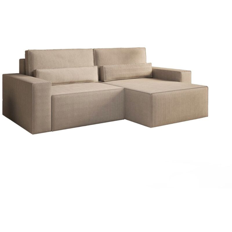 Wendbares Ecksofa aus Cord, Ecksofa für Wohnzimmer, Schlafsofa in L-Form, mit Bettkasten und Schlaffunktion – denver mini (Dunkelbeige – Poso 02)