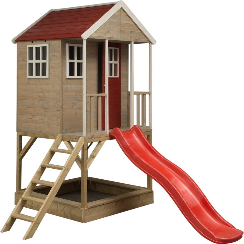Wendi Toys - Kinderspielhaus, Stelzenhaus 'Frosch' mit Verande und Rutsche, holz