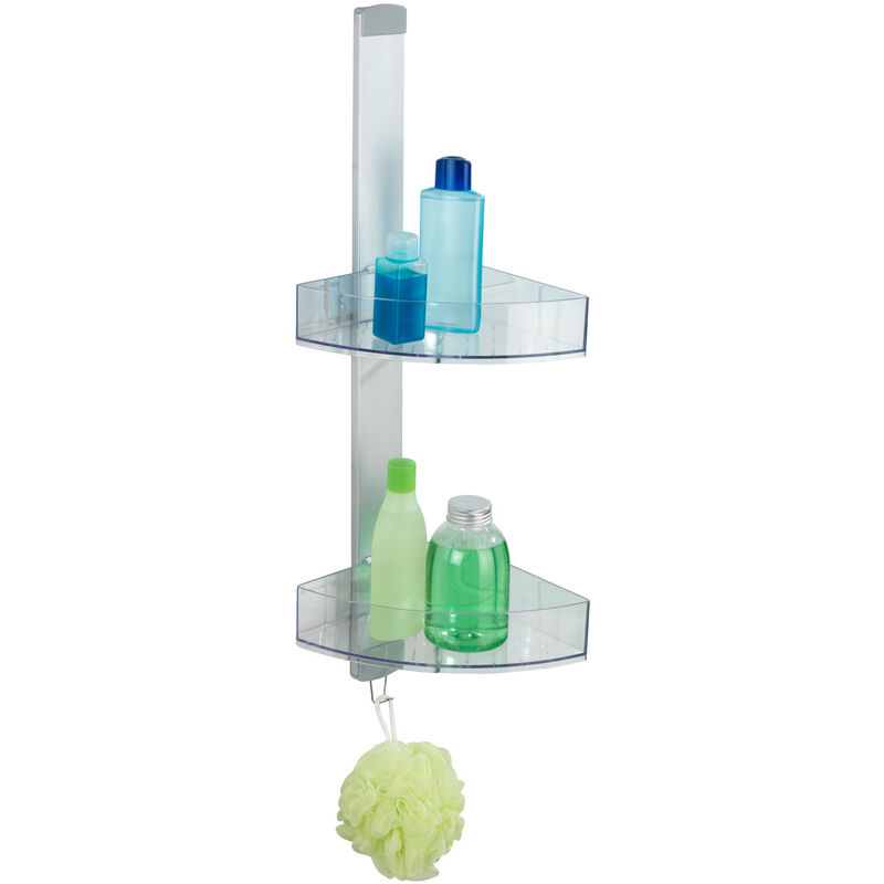 Eck-Duschcaddy Premium, mit 2 Ablagen und Edelstahl-Haken, Silber matt, Aluminium silber matt, Kunststoff transparent - silber matt - Wenko
