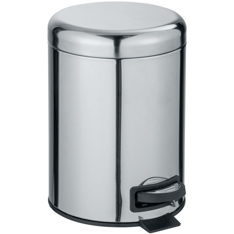 WENKO Kosmetik-Treteimer Leman Edelstahl Glänzend 5 L, 5L, Silber glänzend, Edelstahl rostfrei glänzend, Polypropylen schwarz