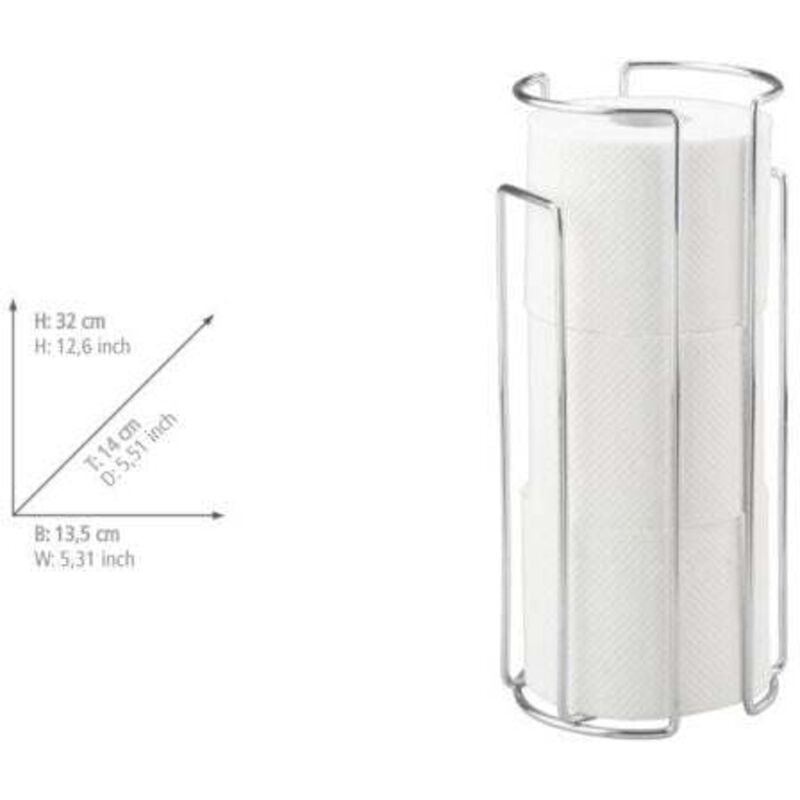 WENKO Réserve papier toilette mural, stockeur papier toilette mural ou à poser, pour 3 rouleaux de papier toilette, Acier, 14,5x32x13 cm, Brillant