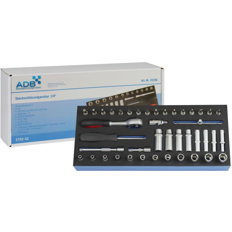 Werkzeugeinlage Werkstattwagen Einlage Steckschlüssel 1/4 Zoll 42-tlg - ADB