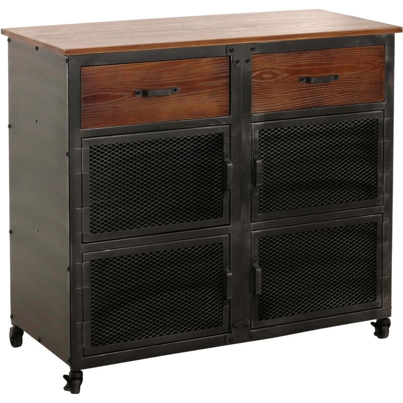 Werkstattwagen HHG 081, Rollwagen, Rollen 2 Schubladen, 3D-Struktur Metall Holz 90x100x40cm schwarz, braun