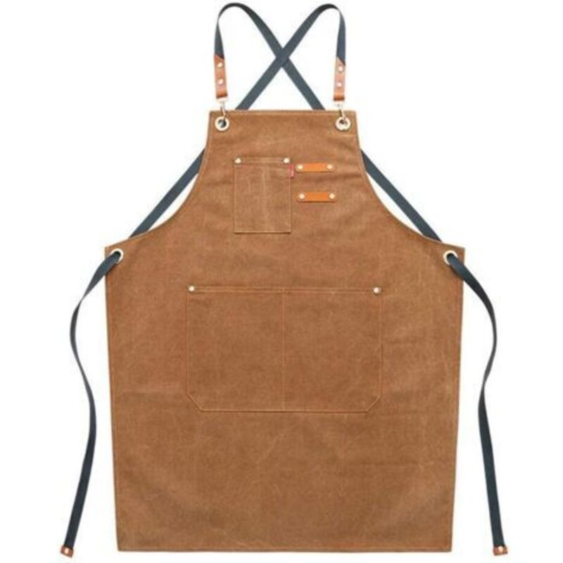 Arbeitsschürze aus Canvas für Herren mit Taschen, verstellbarem Riemen und großen Taschen, Küchenschürze – braun