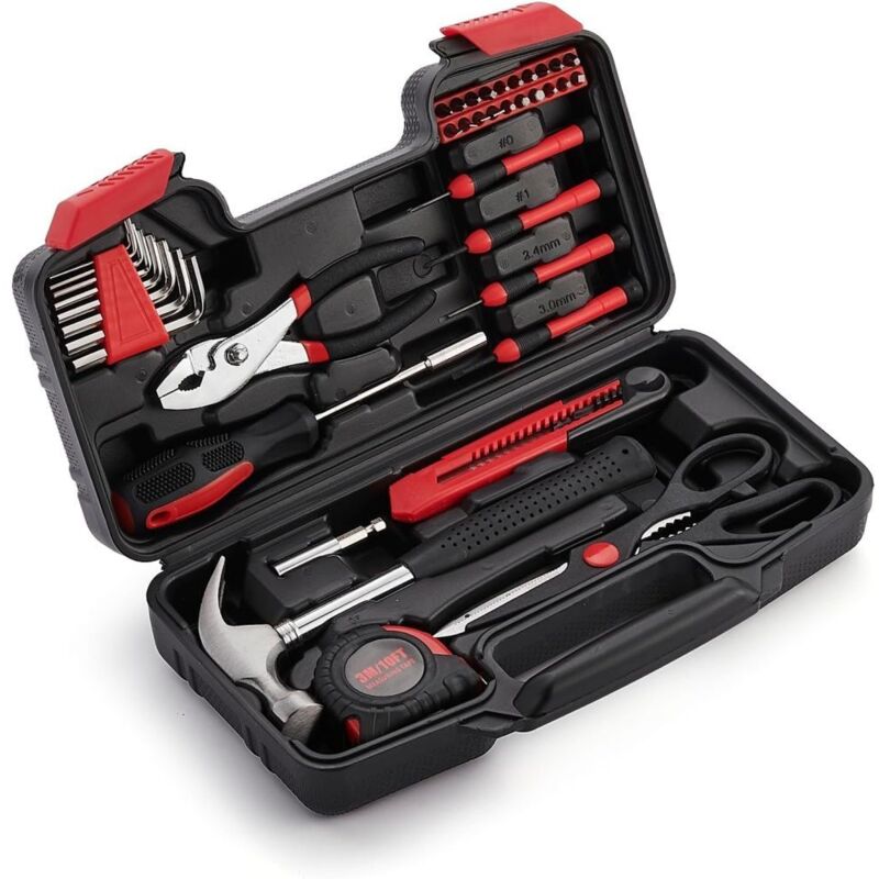 Werkzeugkoffer 39 Stück, Werkzeugkoffer mit Box und Tragetasche mit Zange, Hammer, Schraubenzieher, DIY-Set geeignet für Hausreparaturen, Montage und