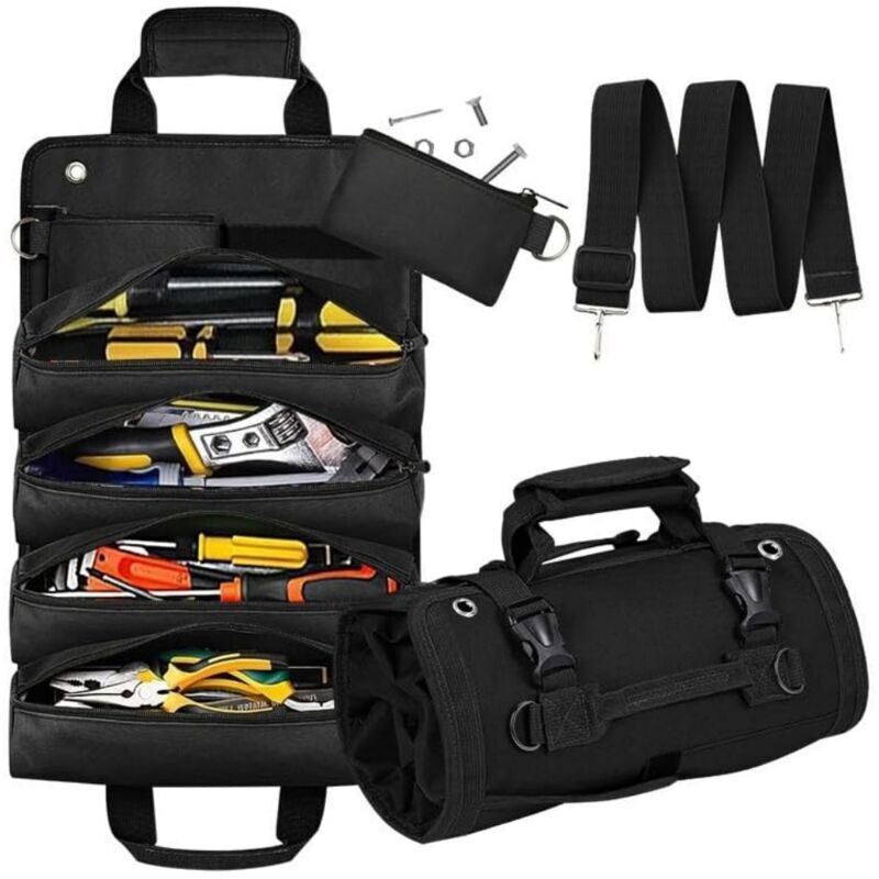 Werkzeugkoffer, Rollbarer Werkzeugkoffer, Werkzeugtasche mit 2 herausnehmbaren Taschen, Mehrzwecktasche mit Tragegurt, ideal für Elektriker und