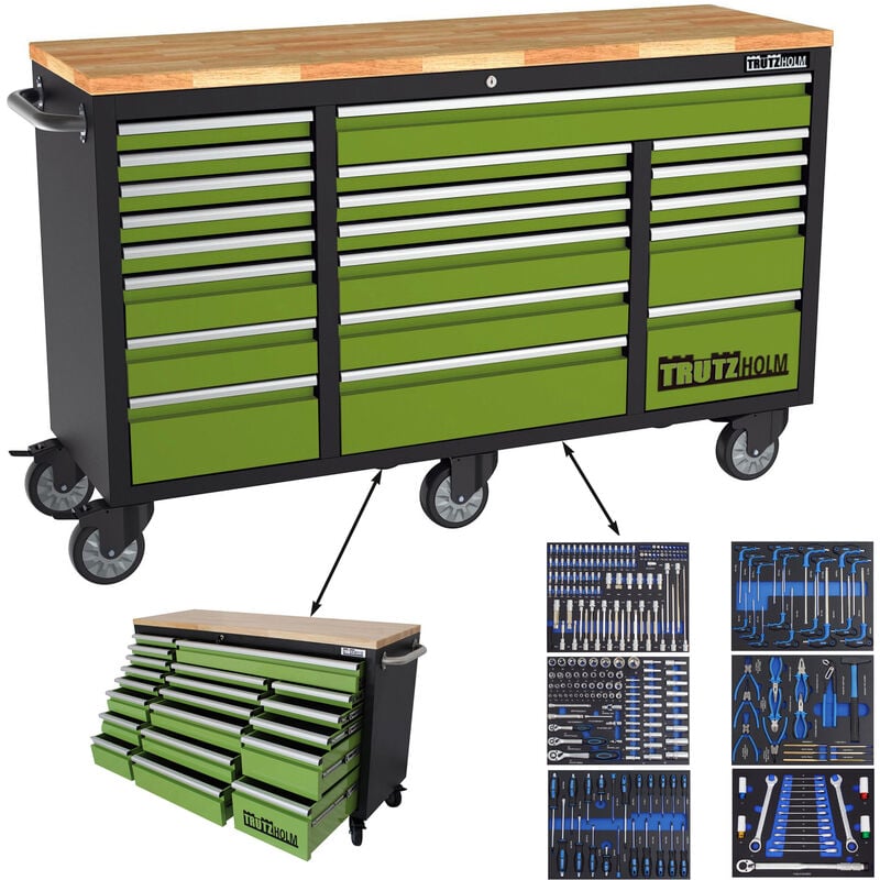 Werkstattwagen Deluxe xxl 254tlg. 161x92,5 cm 20 Schubladen Rollenschrank Werkzeugwagen