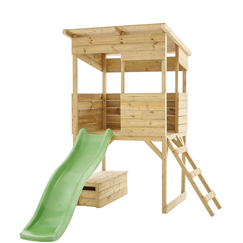 Westmann - Holz Stelzenhaus Wildnis Spielhaus mit Rutsche Natur 241x167x205 cm