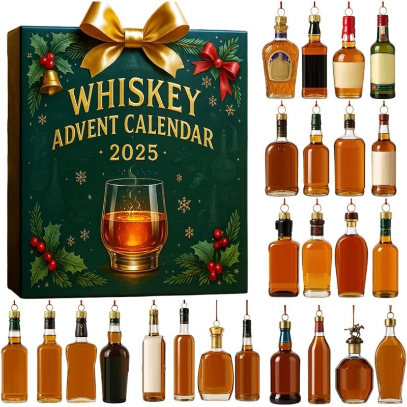 Whisky-Adventskalender, 24 Tage Weihnachten, 24 hochwertige Whisky-Anhänger, Geschenkidee für Bier- und Whisky-Liebhaber, Aufbewahrungsbox
