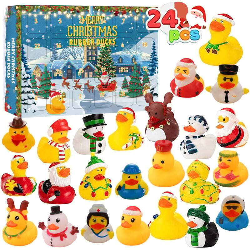 Wichtel-Adventskalender 2024, Kleine gelbe Ente, Weihnachts-Adventskalender-Box, Countdown-Geschenk, Kostüm, Weihnachts-Gummiente, Spielzeugente