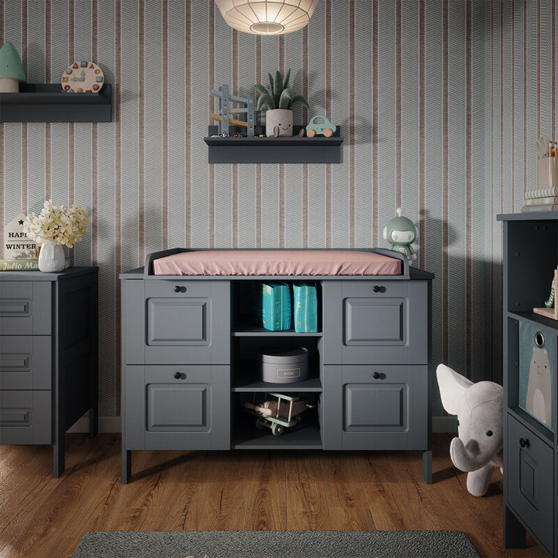 Vitalispa - Wickelkommode Ajaton, Grau, 133 x 98.4 cm mit 4 Schubladen