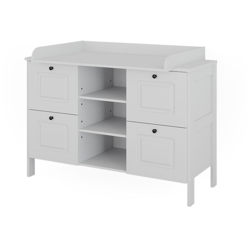 Wickelkommode Ajaton, Weiß, 133 x 98.4 cm mit 4 Schubladen, Vitalispa