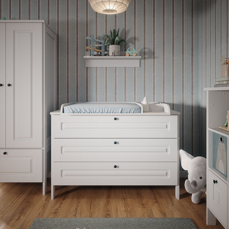 Vitalispa - Wickelkommode Ajaton, Weiß, 133 x 98.4 cm mit 3 Schubladen