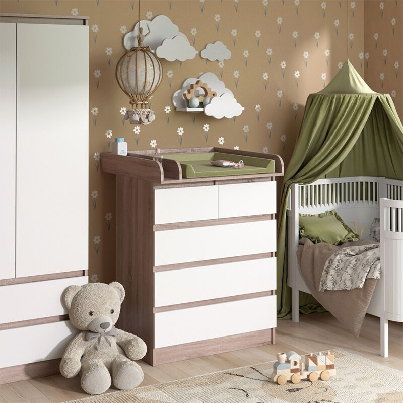 Vicco - Wickelkommode Emma, Sonoma/Weiß, 80 x 110.2 cm mit 5 Schubladen