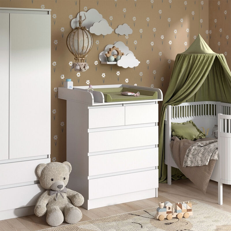 Vicco - Wickelkommode Emma, Weiß, 80 x 110.2 cm mit 5 Schubladen