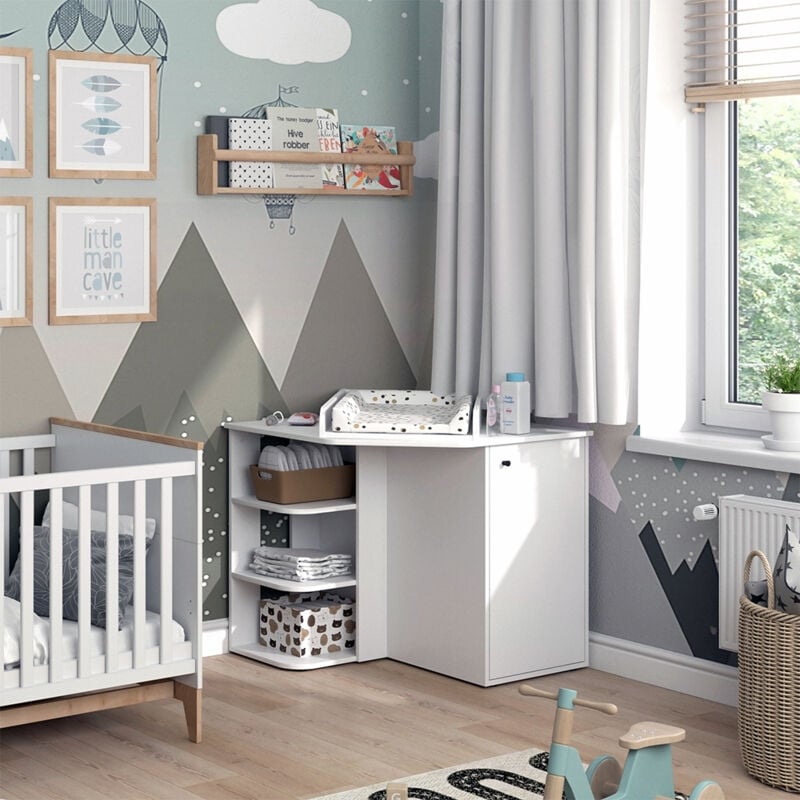 Vicco - Wickelkommode Kristian, Weiß, 85 x 77.3 cm mit Tür und offenen Fächern