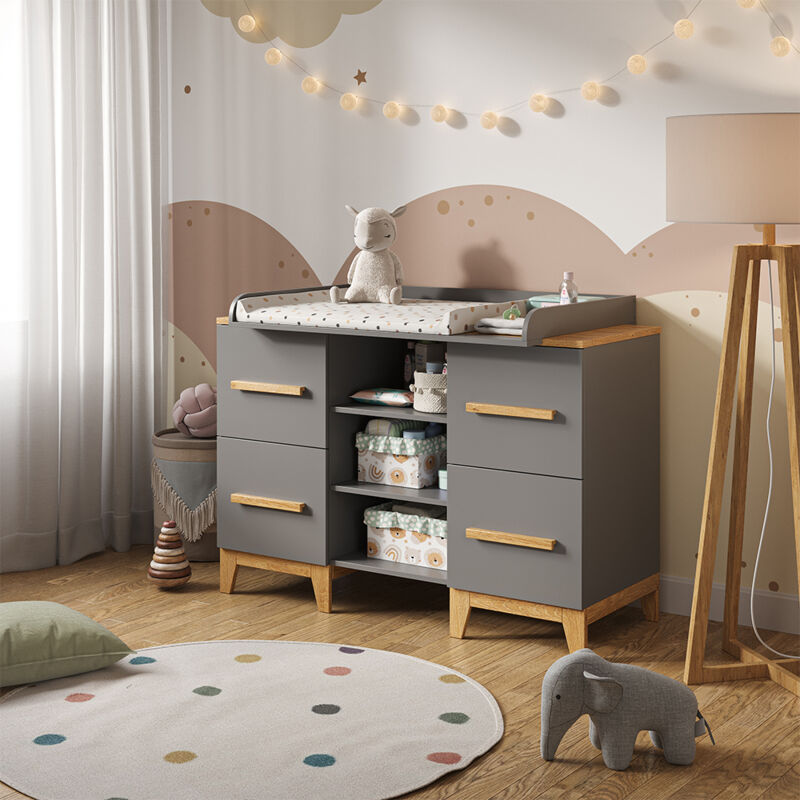 Vitalispa - Wickelkommode Malia, Grau, 133 x 98 cm xl mit 4 Schubladen