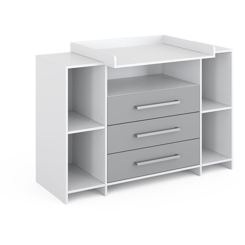 Vicco - Wickelkommode Oskar, Weiß/Grau, 143 x 100 cm xl mit Schubladen