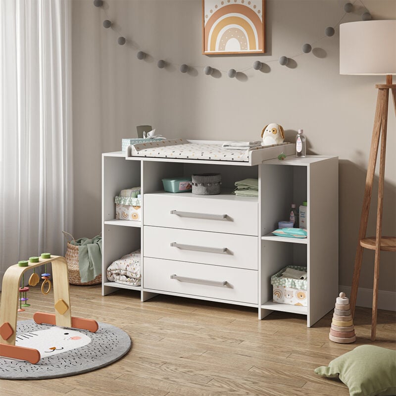 Vicco - Wickelkommode Oskar, Weiß, 143 x 100 cm xl mit Schubladen