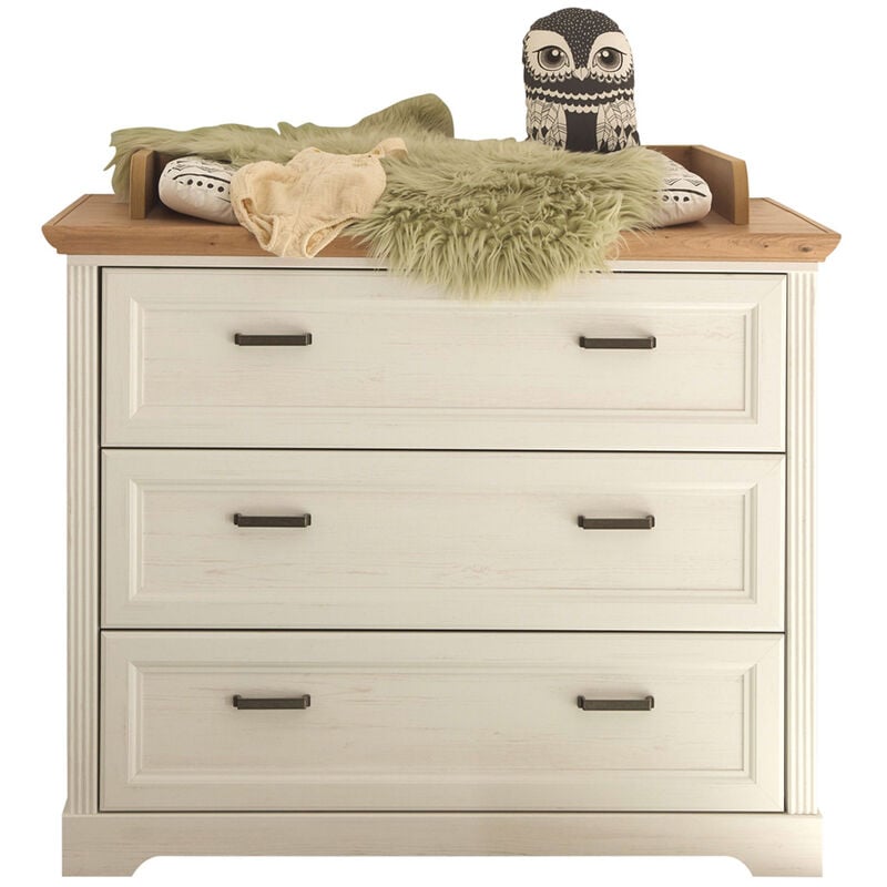 Wickelkommode, umbaubar zu Kommode, Landhausstil, Pine weiß mit Eiche JASPER-78