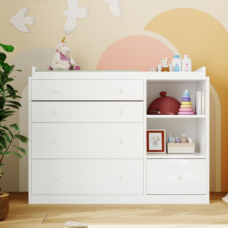 Wickelkommode Wickeltisch Weiß mit 5 Schubladen