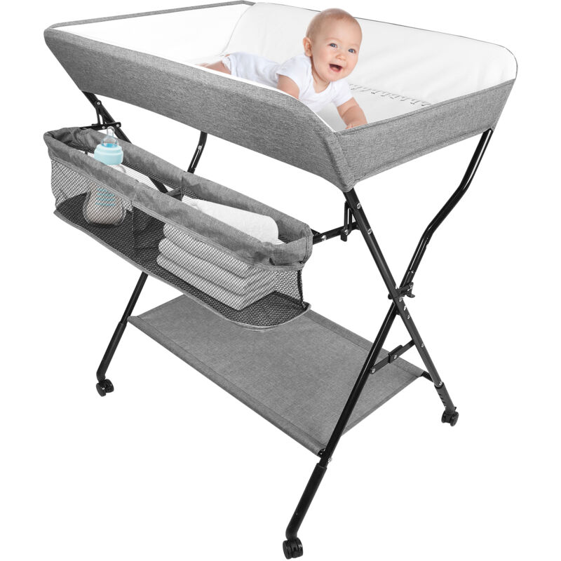 Wickeltisch Badewanne Faltbarer Baby Wickeltisch mit Ablagekorb Grau