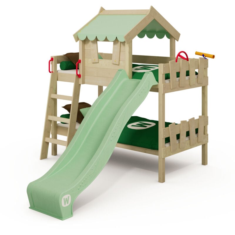 Etagenbett mit Rutsche CrAzY Fancy Hausbett – Pastellgrün - Wickey