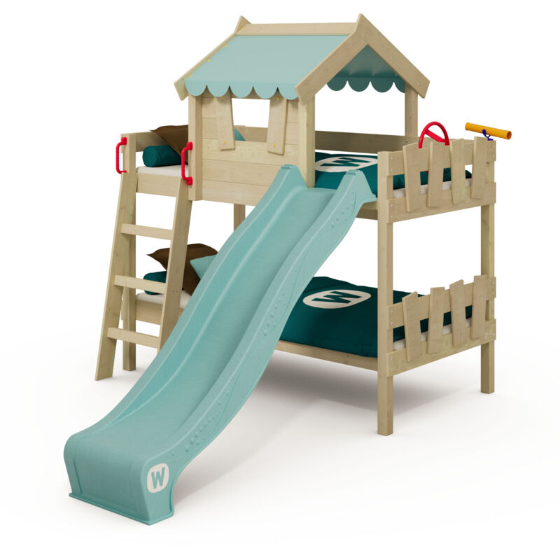 Etagenbett mit Rutsche CrAzY Fancy Hausbett – Pastellblau - Wickey