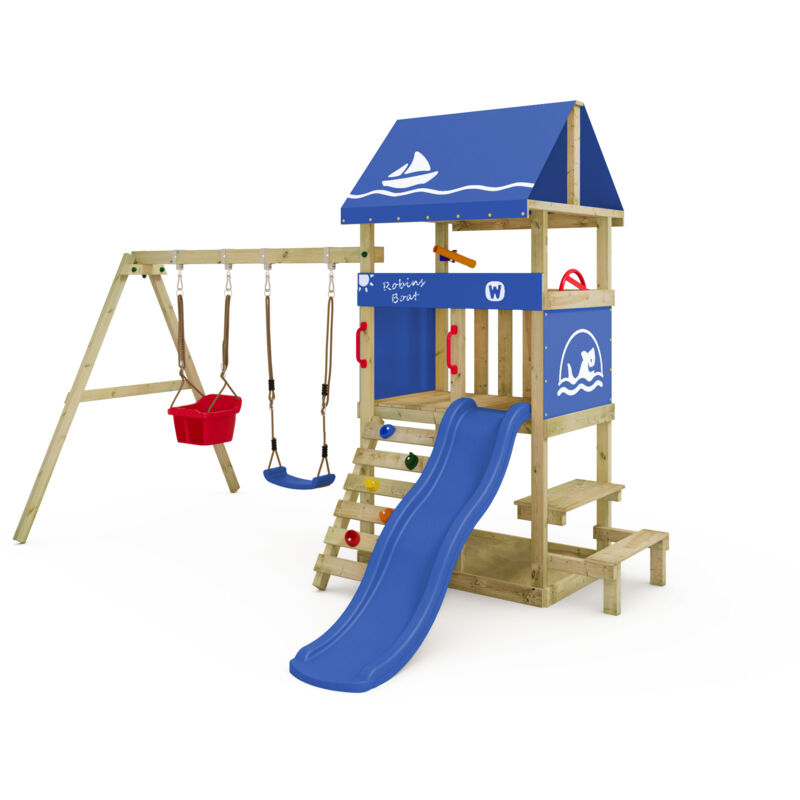 Klettergerüst Spielturm DinkyHouse für Kleinkinder mit Rutsche und Picknicktisch - blau - Wickey