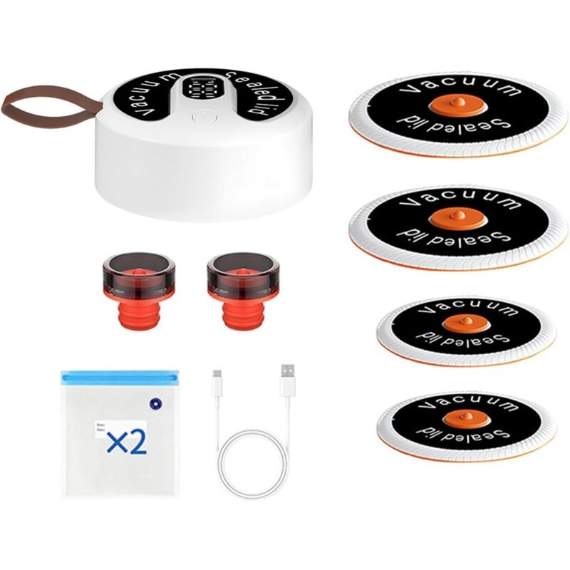Wiederaufladbare elektrische Vakuumpumpe – Universalpumpe mit Deckeln und Beuteln, 60 kPa Saugkraft, USB-C, Ein-Knopf-Bedienung, zur Konservierung