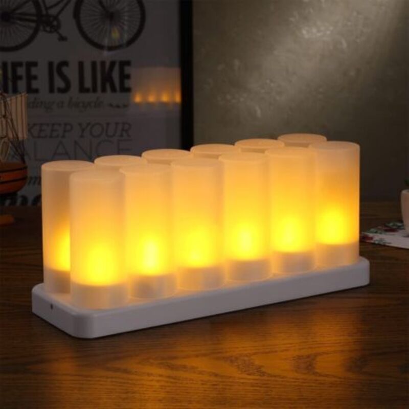 Wiederaufladbare Kerzen, 12 flammenlose LED-Teelichter, die wie echte Kerzen flackern, für Partys, Veranstaltungen, Hochzeiten, Bars, Familien,