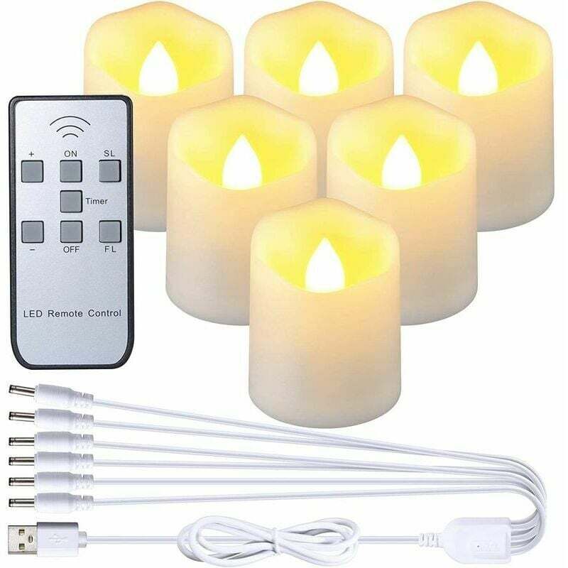 Set mit 6 wiederaufladbaren LED-Kerzen – flammenlose flackernde Kerzen mit Fernbedienung und USB-Ladekabel – ideal für Halloween, Heimdekoration,
