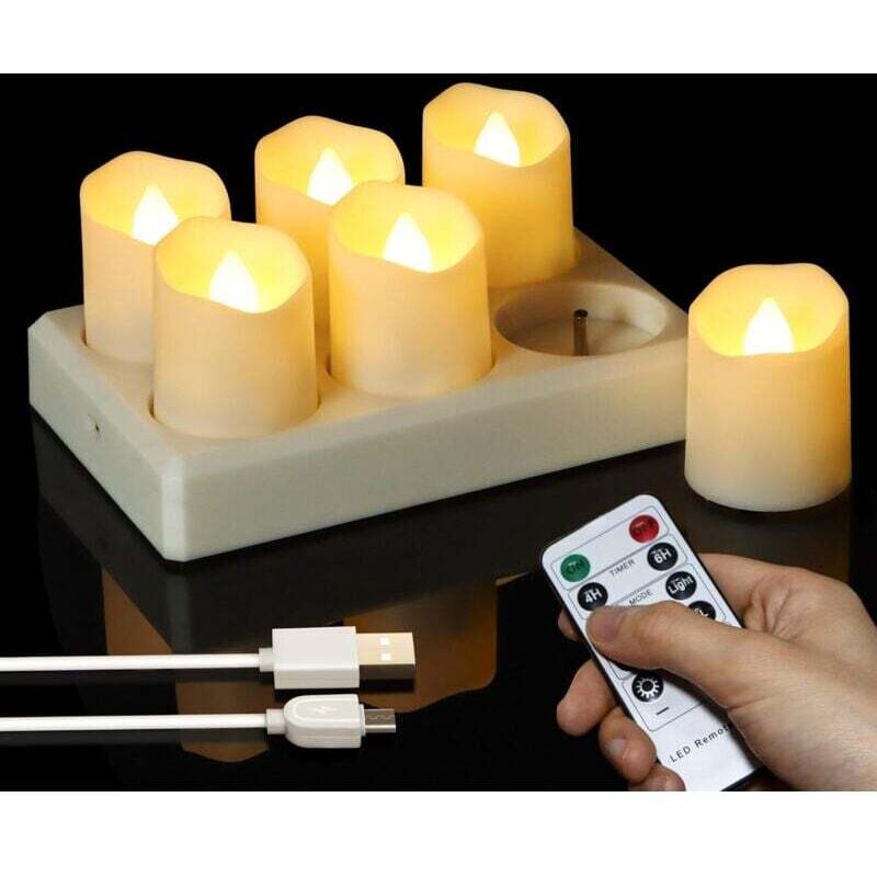 Wiederaufladbare LED-Kerzen, elektronische Kerzen mit Fernbedienung, Timer, warmweißes Licht, 4 x 4,5 cm