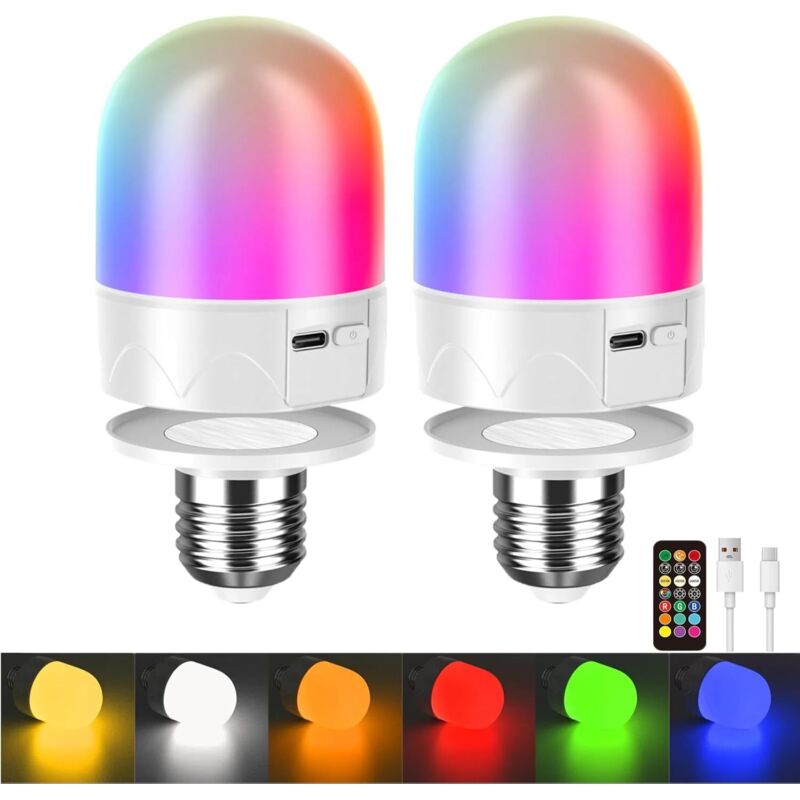 Wiederaufladbare LED-Lampen per USB mit Fernbedienung, E27-Schraub- und Magnetfassung, dimmbare RGB-Lampen mit 9 Farben, 3000-mAh-Akku, Nachtlicht, 3