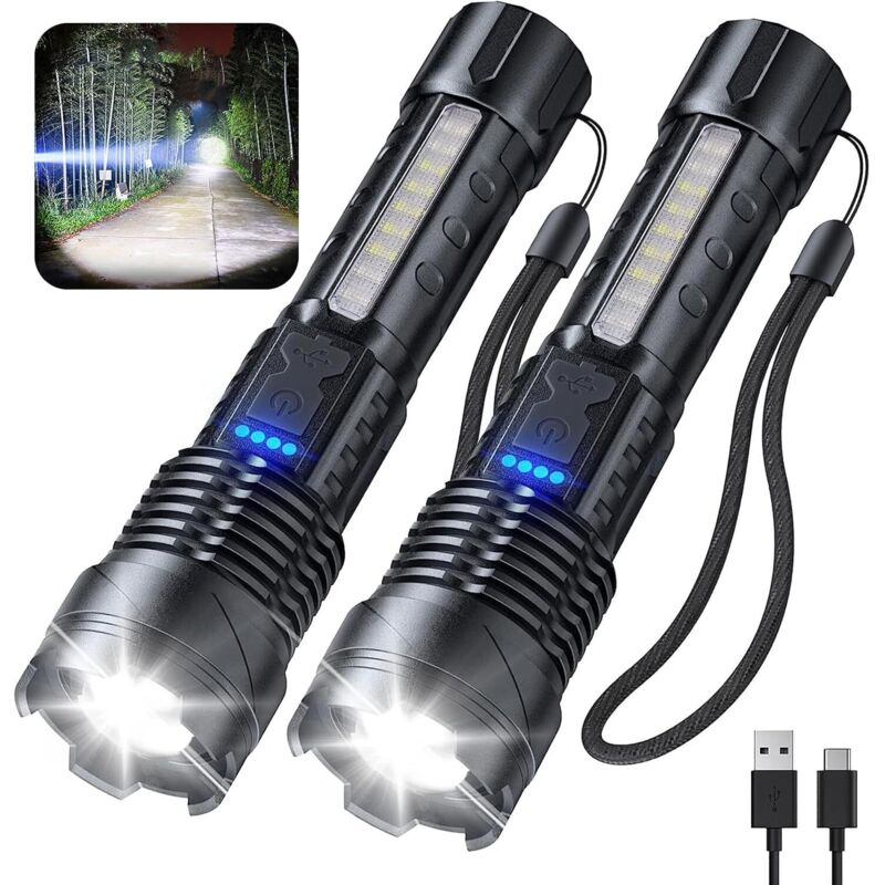 Wiederaufladbare LED-Taschenlampe, ultrahelle zoombare taktische Taschenlampe mit 7 Beleuchtungsmodi, IPX6 wasserdichte Taschenlampe für Camping,