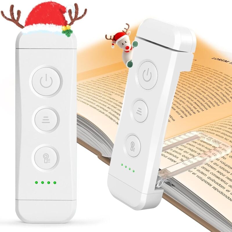 Jalleria - Wiederaufladbare Leselampe, Leselampe im Bett, 3 warme Farben x 5 Helligkeitseinstellungen, kompakt und langlebig, Geschenk für E-Reader.