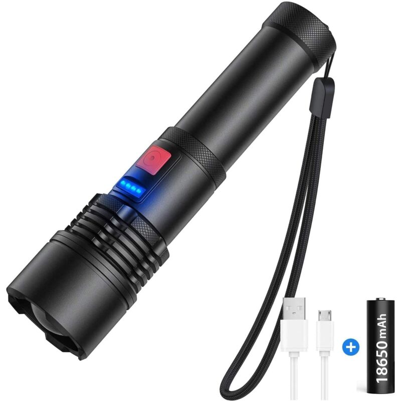 Memkey - Wiederaufladbare Taschenlampe, 3000 Lumen, extrem leistungsstarke LED-Taschenlampe, 500 m zoombare Entfernung, Taschenlampe, IP65,