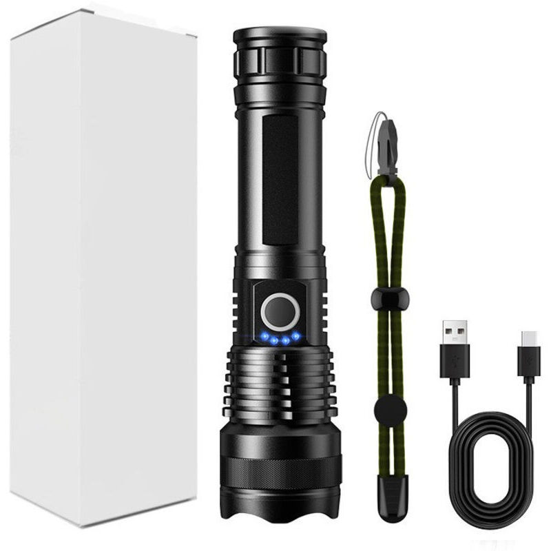 Wiederaufladbare Taschenlampe, taktische Hochleistungstaschenlampe mit 2000 Lumen, helle USB-C-Taschenlampe, tragbare Taschenlampe für Camping,