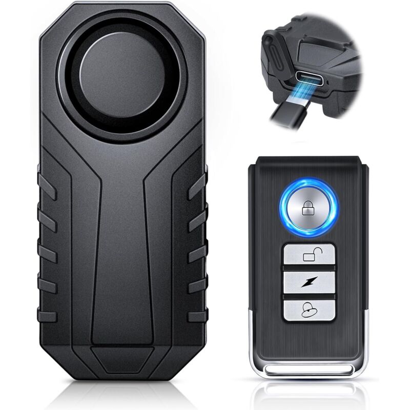 Wiederaufladbarer Fahrrad Diebstahlalarm,Fahrradzubehör,Wasserdichter,Hochsensibles Fahrrad Alarm System mit Fernbedienung,Fahrradalarm mit Lauter