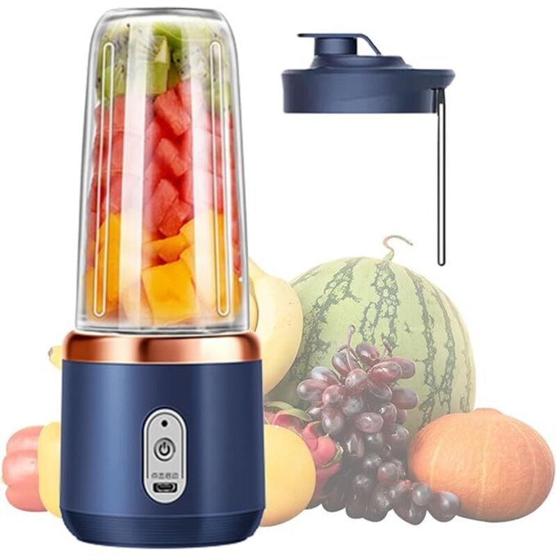 Wiederaufladbarer, tragbarer Smoothie-Mixer mit 6 Klingen – Frucht-Smoothie-Mixer für Küche, Büro, Reisen, Sport, Fitnessstudio und