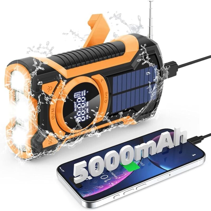 Wiederaufladbares tragbares Radio, Dynamoradio mit LED-Taschenlampe, 5000 mAh Powerbank AM/FM Solar-Handkurbelradio, batteriebetriebenes Radio mit