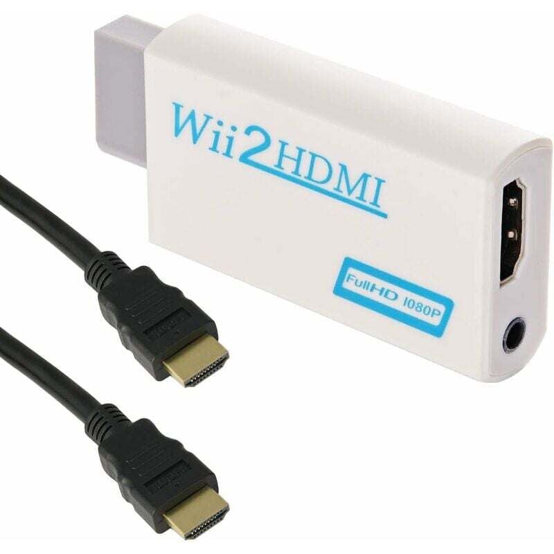 Wii-zu-HDMI-Adapter, Wii-zu-HDMI-Konverter 720P/1080P mit HDMI-Kabel mit HDMI-Anschluss und 3,5-mm-Buchse – unterstützt alle Wii-Anzeigemodi (weiß)