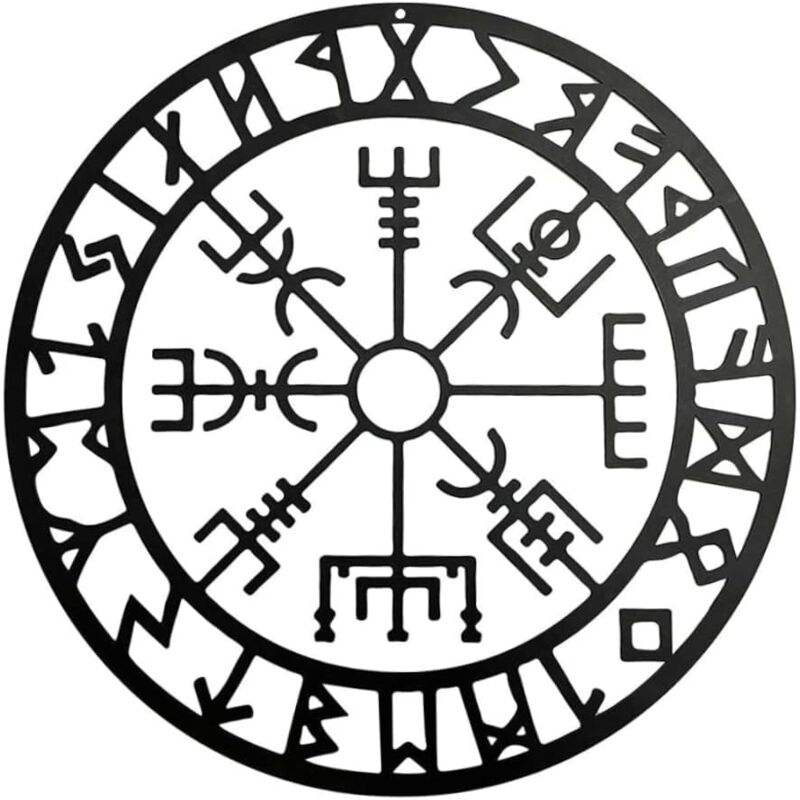 Wikinger-Kompass-Wandkunst, nordische Kompass-Skulpturen, schwarzer hohler Eisen-Metall-Wandbehang für Schlafzimmer, modernes Schlafzimmer,