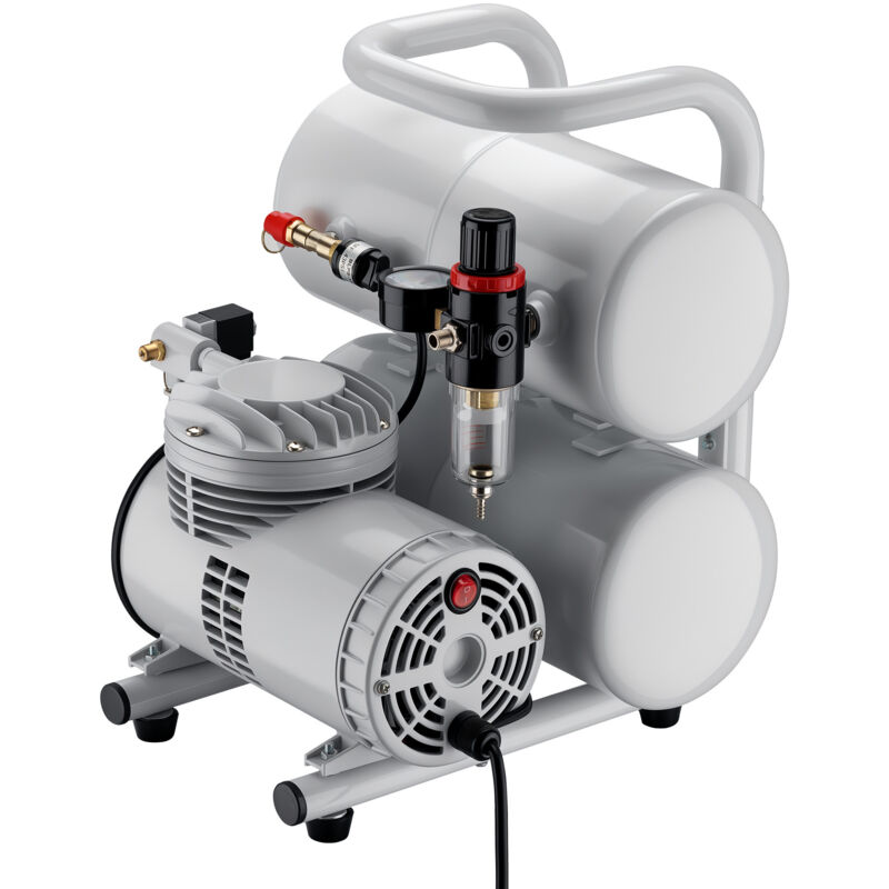 Wiltec Airbrush Kompressor AS06T 1/4 PS mit Zubehör, Kompressor für Airbrush-Pistole hohe Luftzufuhr 65-69 l/min, leistungsstarker