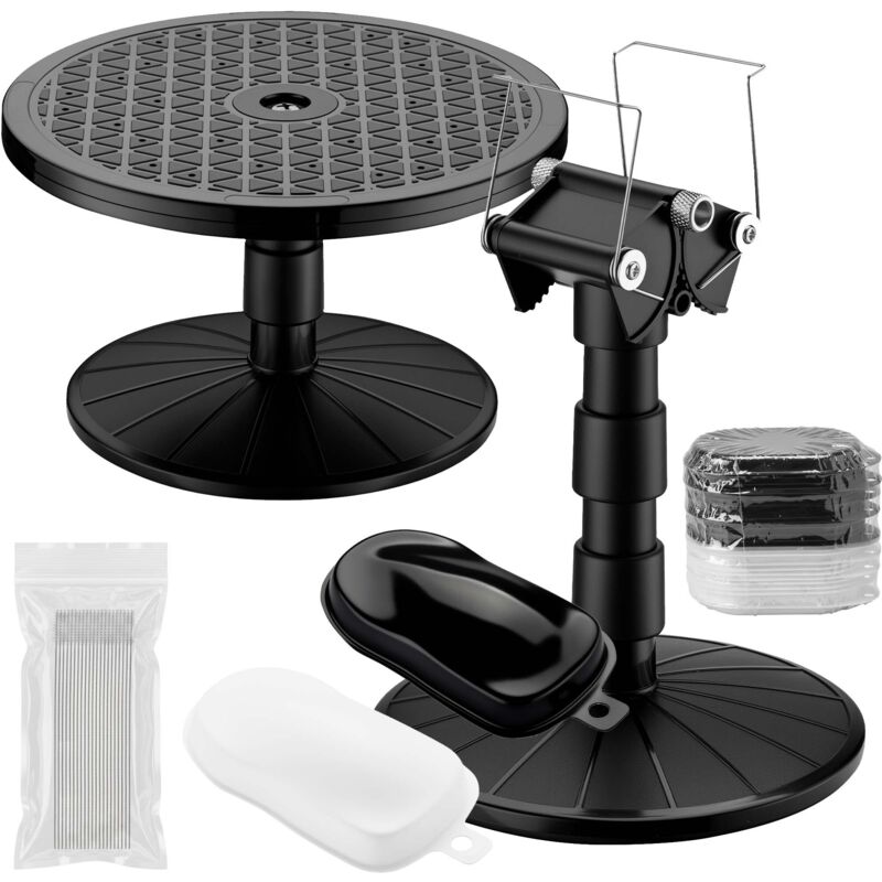Wiltec Airbrush Lackierständer Set mit Drehteller, 20x Reinigungsbürste und 30x Folienmodell Speed Shapes