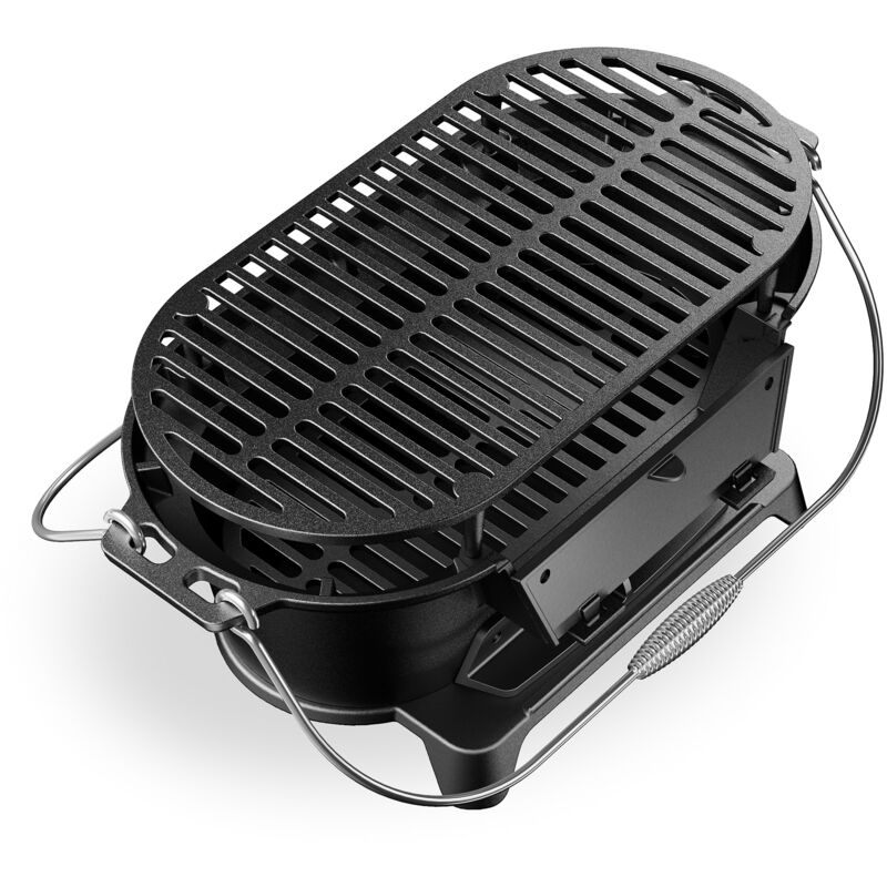Grilltopf aus Gusseisen, Grill für Holzkohle effiziente Hitzespeicherung, Holzkohlegrill mit Abzugssystem, Tragbarer Gusseisen Topf - Wiltec