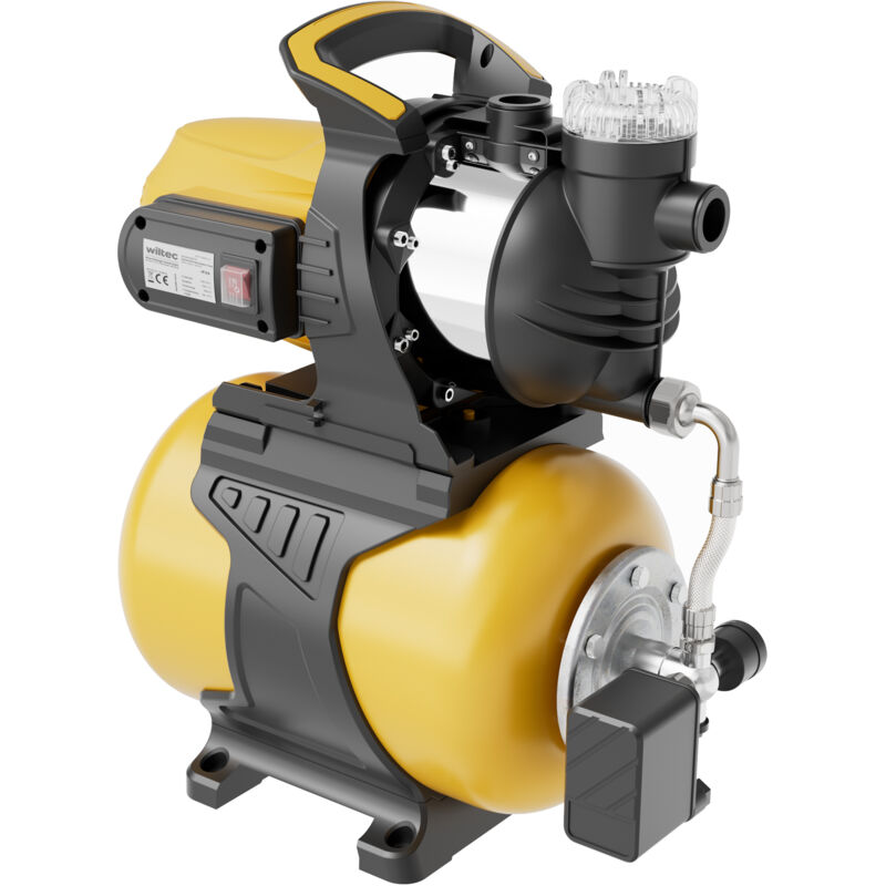 Hauswasserwerk mit 24-L-Membrankessel, 5000 l/h Hauswasserautomat mit Druckschalter und Vorfilter, Gartenpumpe mit 50 m Förderhöhe, Wasserpumpe mit 8