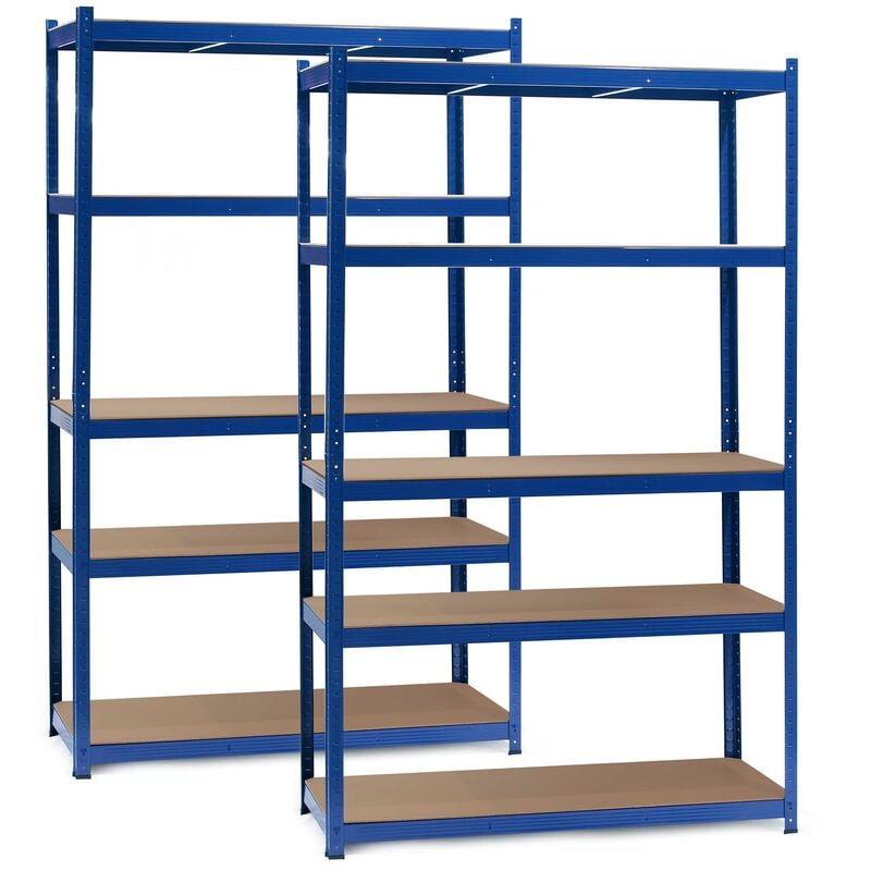 Wiltec Set 2x Schwerlastregal 120x60x204cm, 200kg/Ebene, Steckregal blau, Lastenregal mit 5 Ablagen, Werkstattregal
