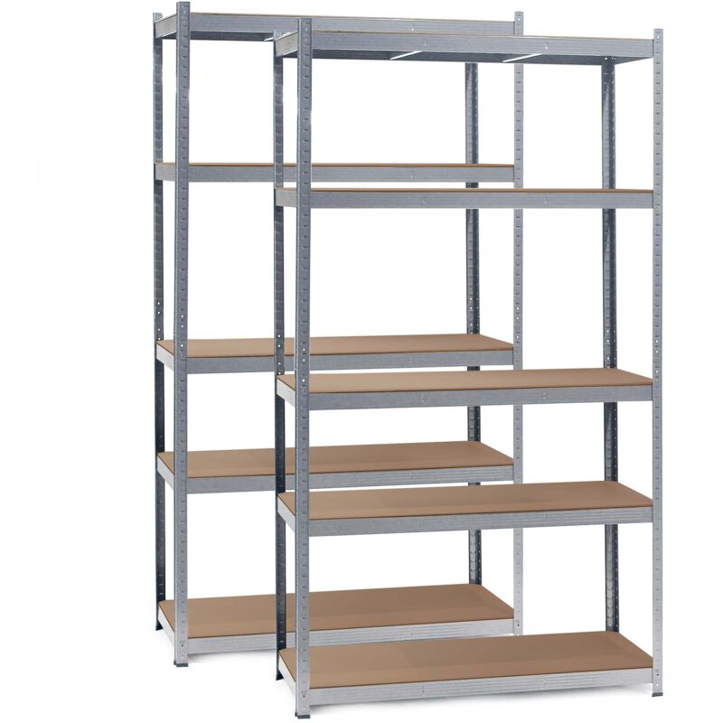 Set 2x Schwerlastregal 100x50x200cm, 200kg/Ablage, Steckregal verzinkt aus Stahl, Lastenregal mit 5 Ablagen, Werkstattregal - Wiltec