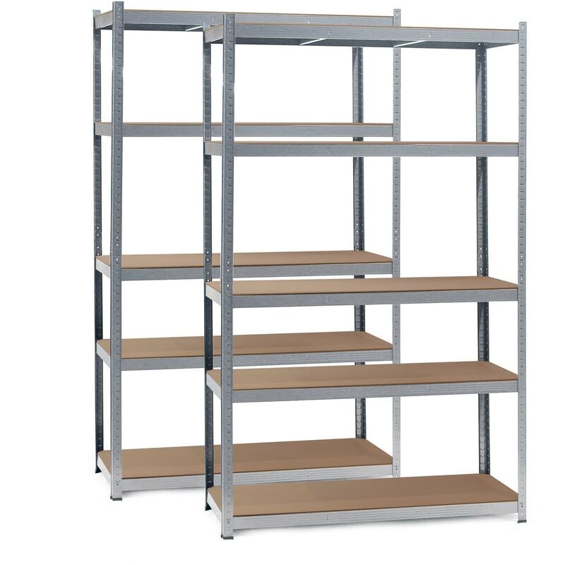 Wiltec Set 2x Schwerlastregal 120x50x200cm, 175kg/Ablage, Steckregal verzinkt aus Stahl, Lastenregal mit 5 Ablagen, Werkstattregal